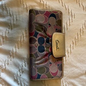 Coach Multicolor Signature Print Phone Wallet Case with Gold Trim